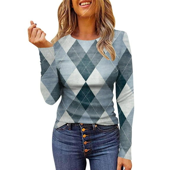 Christmas Tops for Women Long Sleeve T Shirts Tunic Crewneck Striped Holiday Graphic Tees Blouses