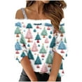 thumbnail image 1 of Christmas Tops for Women Off The Shoulder Faux Furry Trim Holiday Outfits Strappy Long Sleeve Loose Dressy Blouses (S, Multicolor), 1 of 5