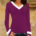 thumbnail image 1 of Christmas Tops for Women Plus Size S-5X Trendy Fur-Splice Long Sleeve V Neck T Shirts Ladies Slim Wine-Glass Printed Graphic Tees, 1 of 3