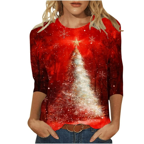 Christmas Tops for Women Plus Size Tops 4X-5X Boho Dressy 3/4 Sleeve Shirts Office Long Sleeve Blouses 2025