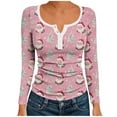 thumbnail image 1 of Christmas Tops for Women Slim Fit Scoop Neck Buttons Henley Tee Shirt Xmas Printed Graphic Holiday Sweaters (2XL, Pink), 1 of 6