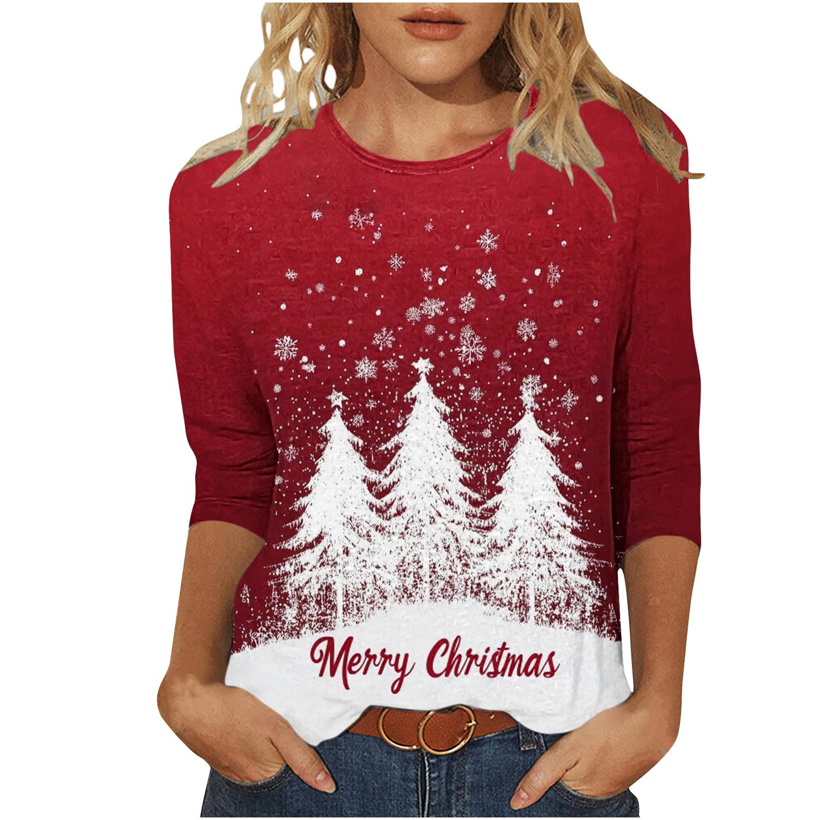 Christmas Tops for Women Tank Tops Cotton Spandex Workout 3/4 Sleeve ...