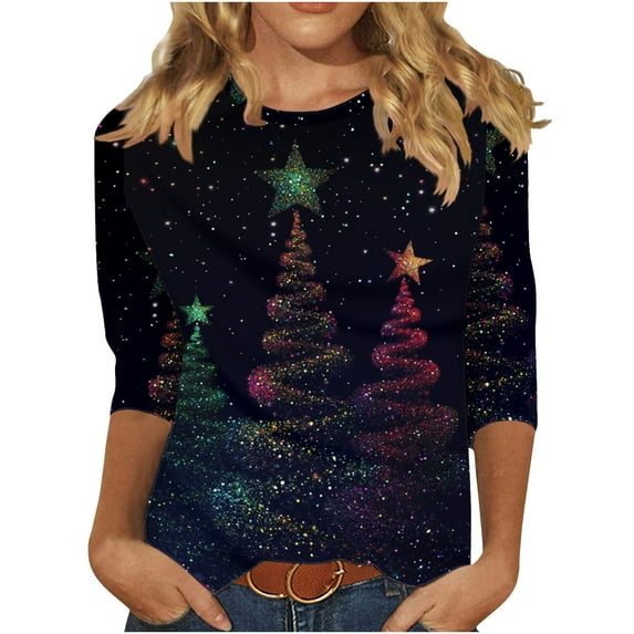 Christmas Tops for Women Tank Tops Loose Fit V Neck 3/4 Sleeve Shirts Pack Gym Blouses Dressy Casual Plus