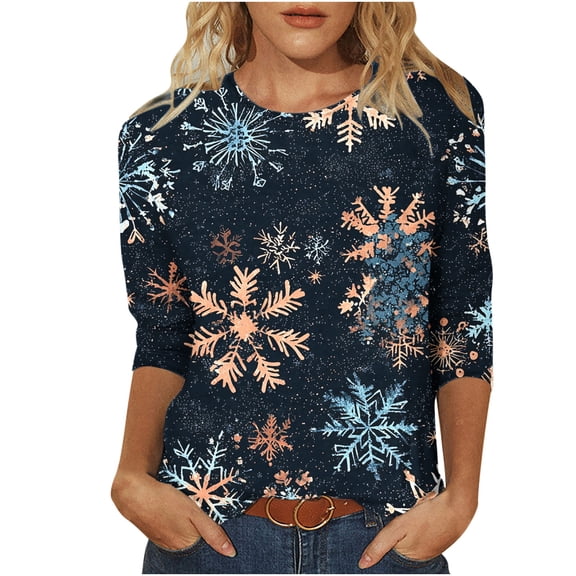 Christmas Tops for Women Tops Trendy Fall Dressy Dressy 3/4 Sleeve Shirts Office Blouses Long Sleeve Button Down