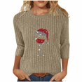 thumbnail image 1 of Christmas Tops for Women Trendy Wine Glass Printed Long Sleeve Ribbed Sweater T-Shirts Crewneck Holiday Outfits (XL, Khaki), 1 of 6