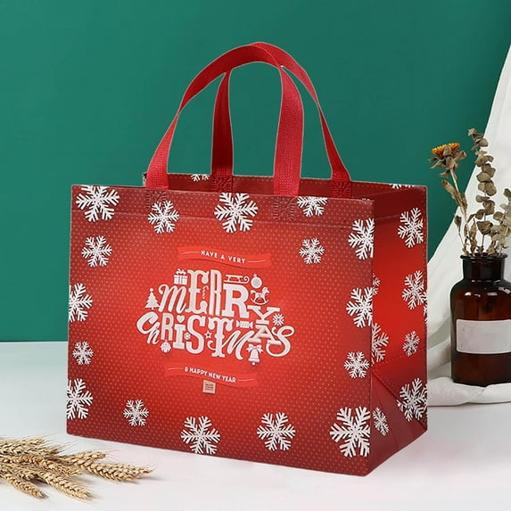 Christmas Tote Bags 1-Pack - Extra Large Reusable Gift Bags with Handles | Holiday Grocery Shopping & Party Favor Bags | Non-Woven Fabric Decor