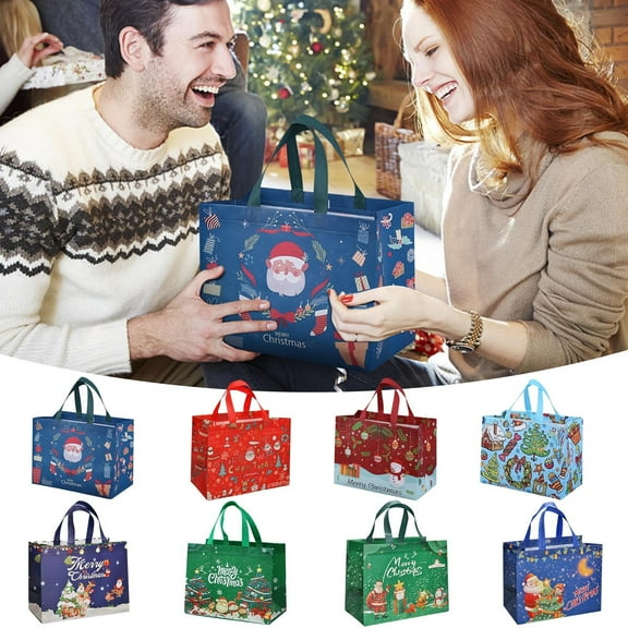 Christmas Tote Bags Gift Bag Reusable Christmas Bags Xmas Gift Wrap Bags Grocery Shopping Totes for Xmas Holiday Party Supplies