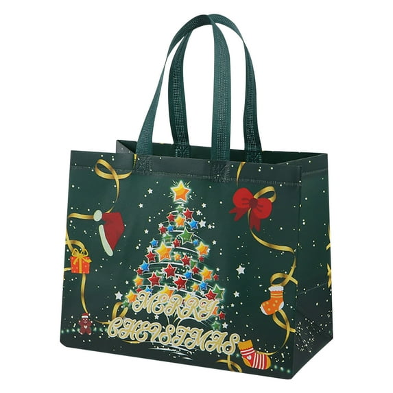 Christmas Tote Bags with Handles - Merry Christmas Gift Bags, Reusable Non-Woven Xmas Party Supplies Presents for Holiday New Year's Shopping, 12.4" 9.8' 6.7'
