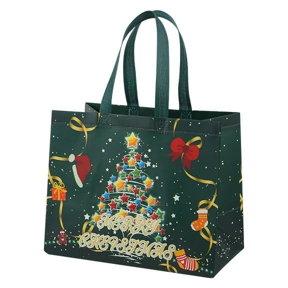 Christmas Tote Bags with Handles - Merry Christmas Gift Bags, Reusable Non-Woven Xmas Party Supplies Presents for Holiday New Year's Shopping, 12.4" 9.8' 6.7'