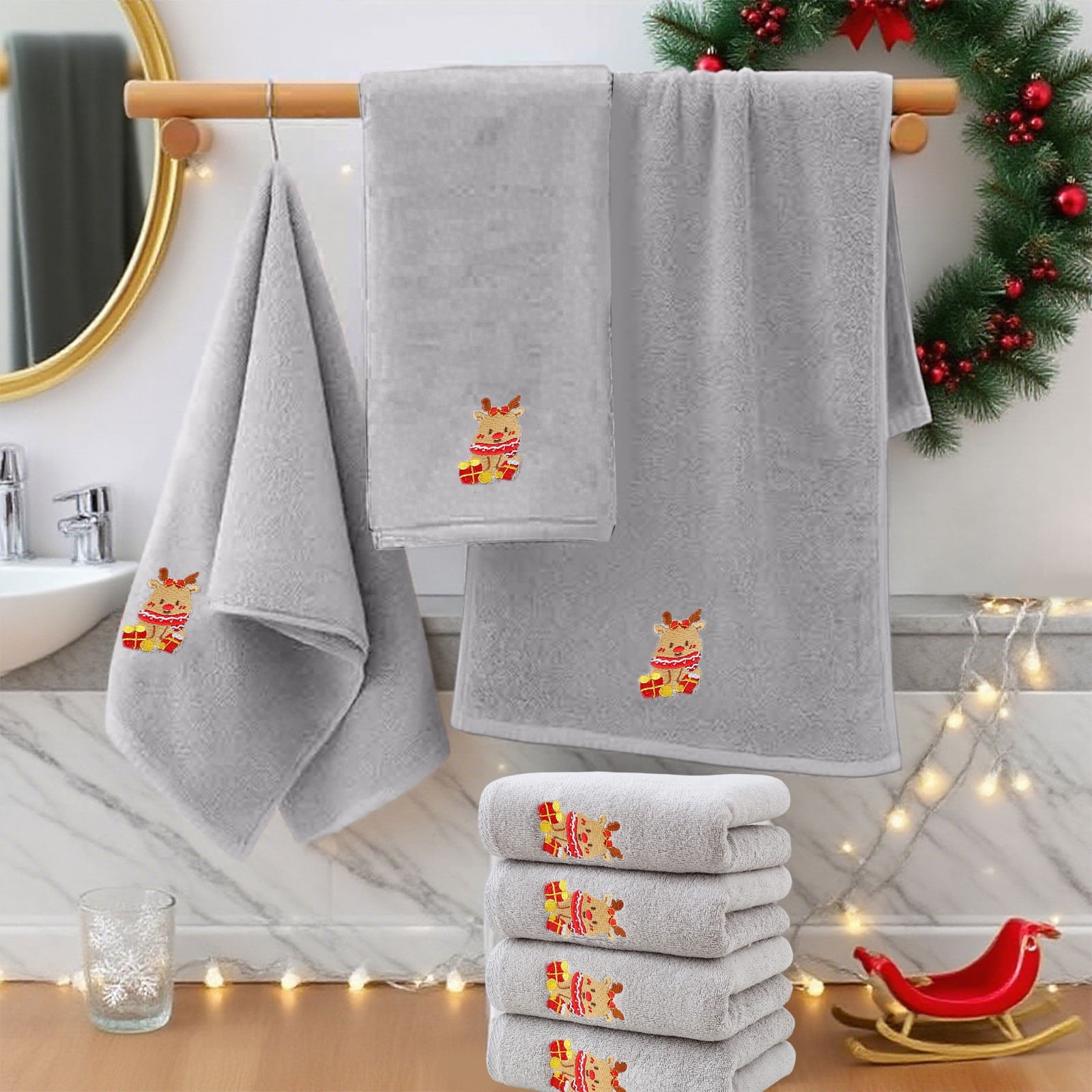 Christmas Towel Set under $5! CQCYD Christmas Themed Towel Set 4 Pack ...