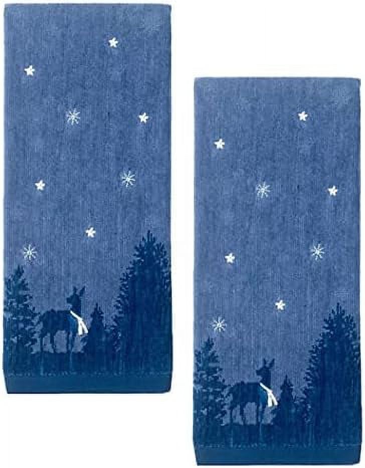 Christmas Towels, Bath Hand Towel Set Of 2, Shades Of Blue With Trees