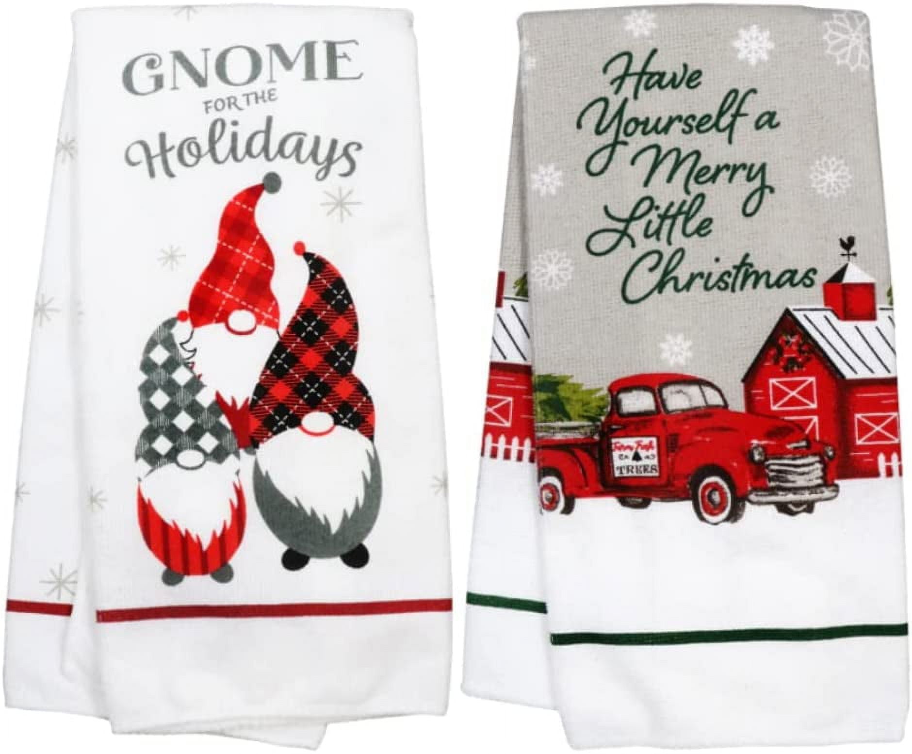 Set of 2 Same Printed Thin Kitchen Towels(15x25)CHRISTMAS,HOME SWEET  GNOMES,HC