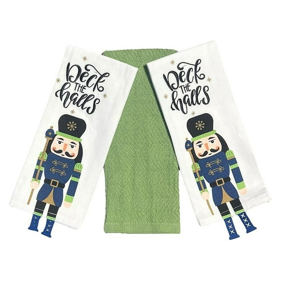 Christmas Towels Set of 2 - Embroidered Nutcracker Design - 15x25 Inch Cotton Hand Kitchen Bath Towels - Holiday Decor Festive Winter Towels