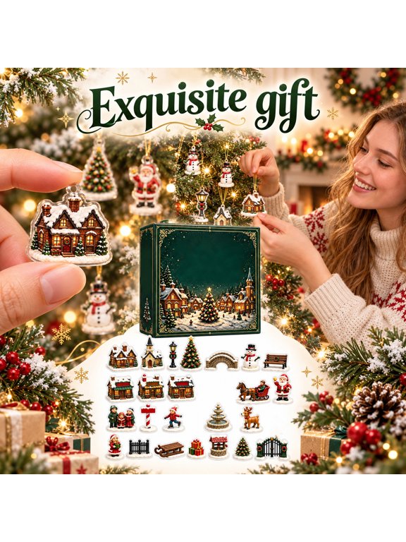 Christmas Town Surprise Ornament Collection, Hanging Charms, Festive Village Artwork, Christmas Decorating & Collectible Display Accents