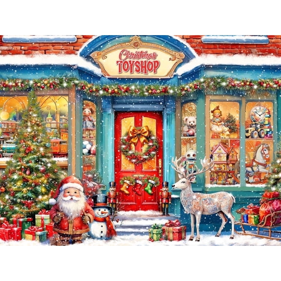 Christmas Shop Jigsaw Puzzle 550 Piece by Vermont Christmas Company - Fully Interlocking & Randomly Shaped Pieces - 24" x 18"