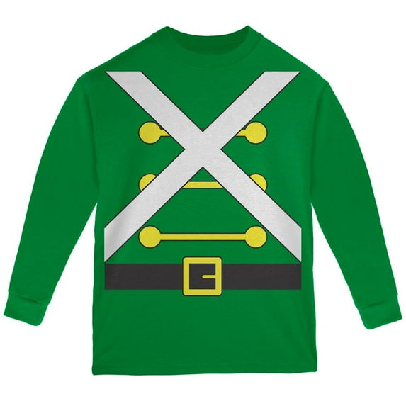 Christmas Toy Soldier Costume Youth Long Sleeve T Shirt Green YXL