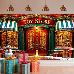 Christmas Toy Store Backdrop, Snowman Xmas Party Photography Background 5X3ft Vinyl Merry Christmas Shop Backdrops Santa Toy Gift Store Vintage Winter Holiday Decor Banner Photo Booth Props