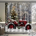 thumbnail image 1 of Christmas Tractor Snow Scene Shower Curtain with Vintage Red Tractor Festive Decorations and Snowy Woods Hyperrealistic Design, 1 of 5