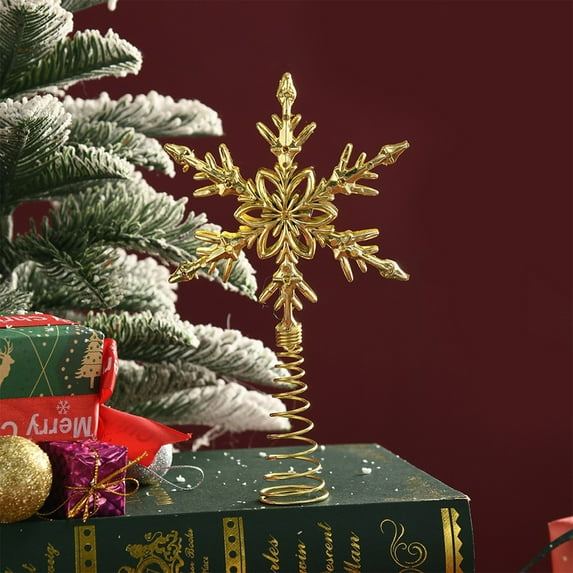 Christmas Traditions 8 inch Champagne Gold Glittered Multi-Layers Star Snowflake Tree Topper Star Home Decor/Table/Shelf Ornaments