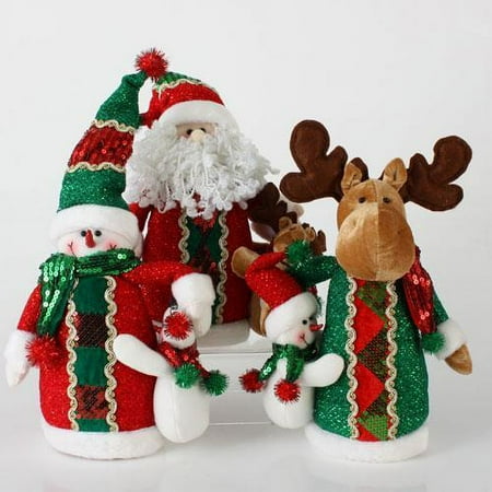 Christmas Traditions Santa Claus, Snowman & Moose Table Top Plush Decorations