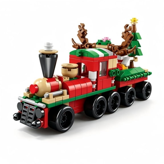 Christmas Train Building Block Set 270 Pieces 6 in 1 Holiday Interlocking Bricks Model Kit with Wreath Tree and Reindeer