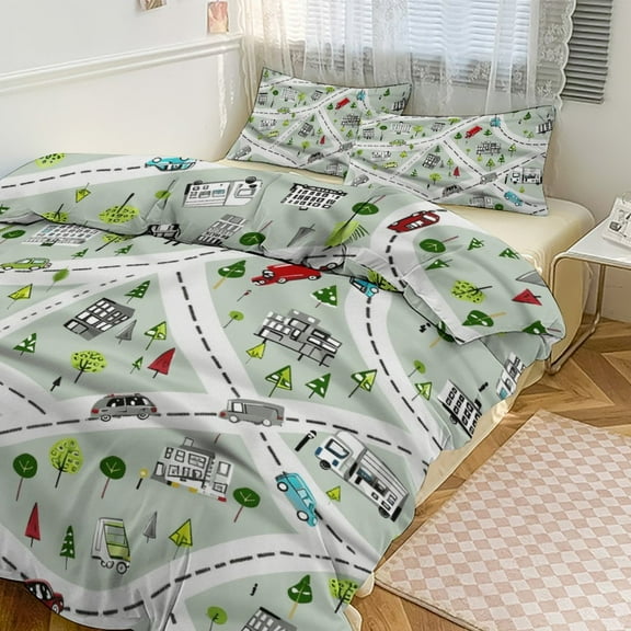 Christmas Train Cedar Tree Bedding Set with Zipper Closure for Girls & Boys