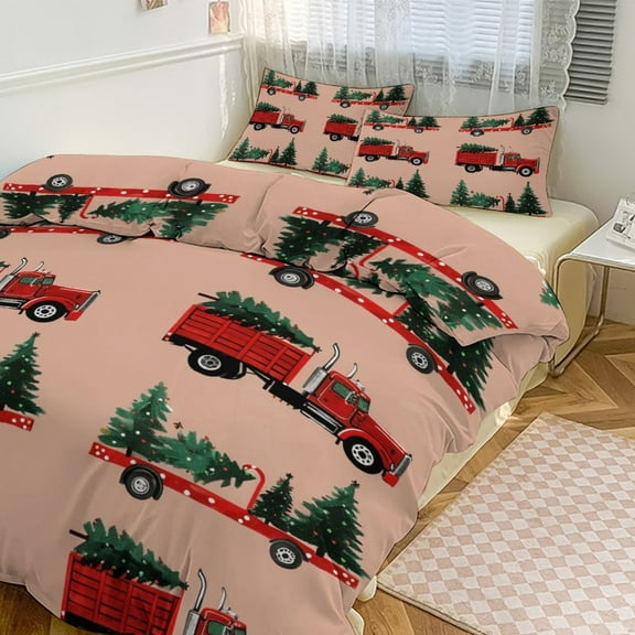 Christmas Train Cedar Tree Bedding Sets Twin Duvet Cover 3 Piece Cute Bed Set for Boys Girls Kid