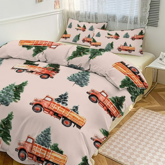 Christmas Train Cedar Tree Bedding Sets Twin Duvet Cover 3 Piece Cute Bed Set for Boys Girls Kid