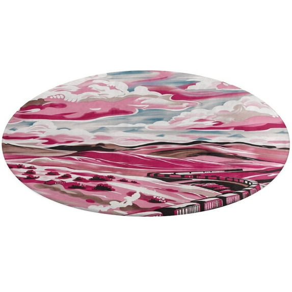 Christmas Train Cedar Tree Floral Medallion Round Rug - Small Round Area Rug, Soft Non-Slip Machine Washable Bedroom Mat Indoor Accent Entry Carpet for Office Desk Dorm Hallway