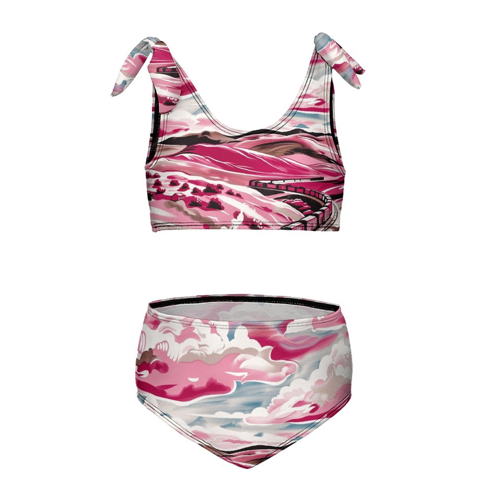 Christmas Train Cedar Tree Girls' beach sports two-piece swimsuit set ...