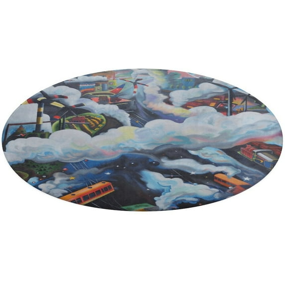 Christmas Train Cedar Tree Round Small Area Rug, Print Non Slip Washable Floor Mat, Soft Throw Rug for Living Room, Powder Room Entryway, Bathroom, Bedside