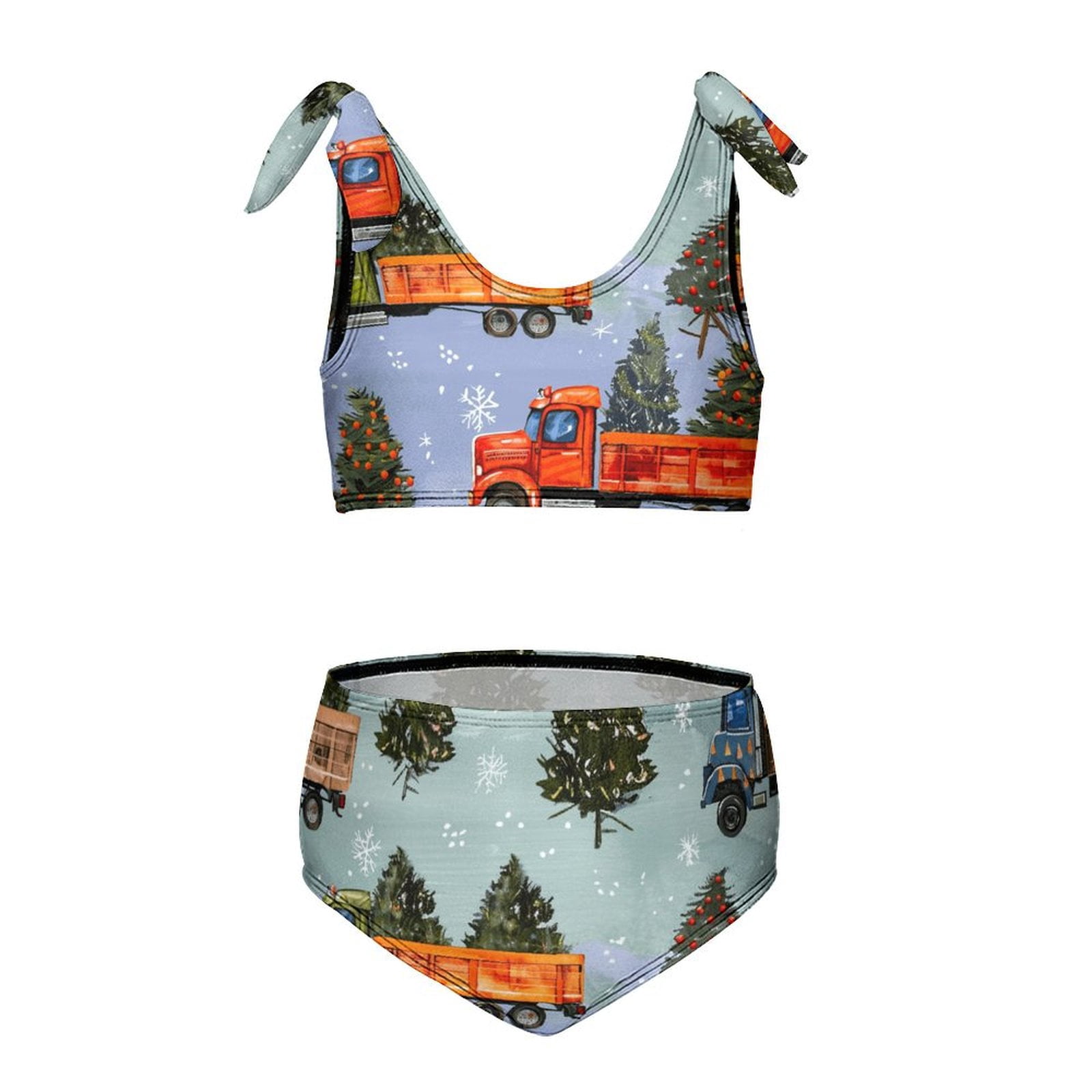 Christmas Train Cedar Tree Two Piece Swimsuit Set, Bikini Swimsuit ...