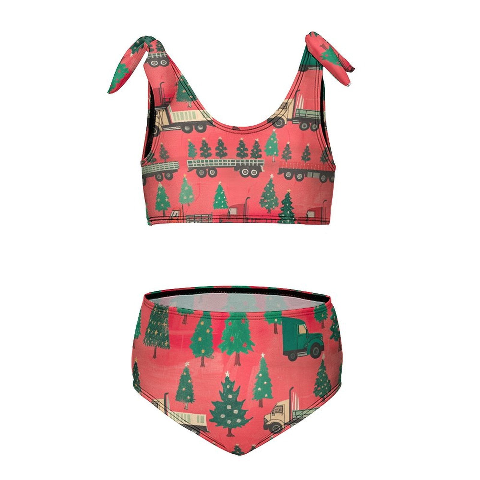 Christmas Train Cedar Tree Two Piece Swimsuit Set, Bikini Swimsuit ...