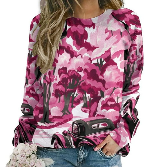 Christmas Train Cedar Tree Womens Oversized Sweatshirts Hoodies Crewneck Casual Tops Comfy FallWinter Clothes 2024