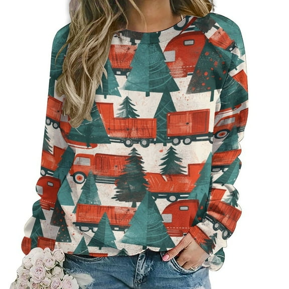 Christmas Train Cedar Tree Womens Oversized Sweatshirts Hoodies Crewneck Casual Tops Comfy FallWinter Clothes 2024