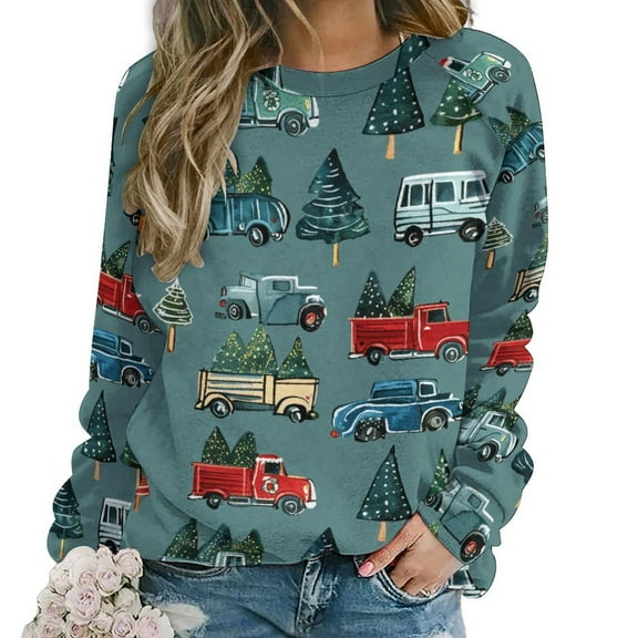 Christmas Train Cedar Tree Womens Oversized Sweatshirts Hoodies Crewneck Casual Tops Comfy FallWinter Clothes 2024