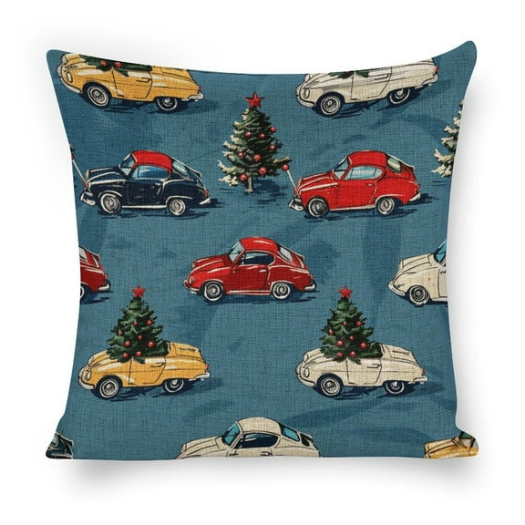 Christmas Train Cedar TreePillow Cases Linen Square Pillow Case16"x16" Farmhouse Outdoor Modern Boho Pillow Covers for Couch Sofa Living Room