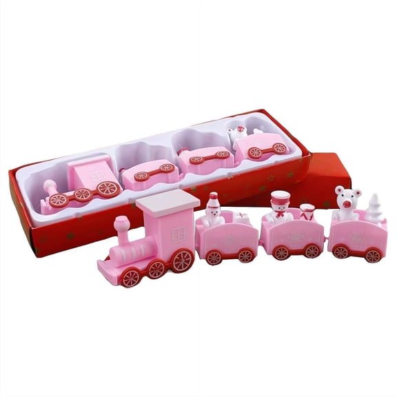 Christmas Train Decorations, Pink Mini Toy Train Set with 4 Carriages, DIY Festive Cardboard Craft for Kids