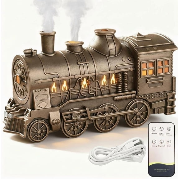 Christmas Train Diffuser, 2026 New Train Humidifier Diffuser, 300ml Vintage Steam Train Essential Oil Diffuser, 2 Color LED Dual Mist Modes with Remote Control, 2/8 Hours Auto Shut-Off