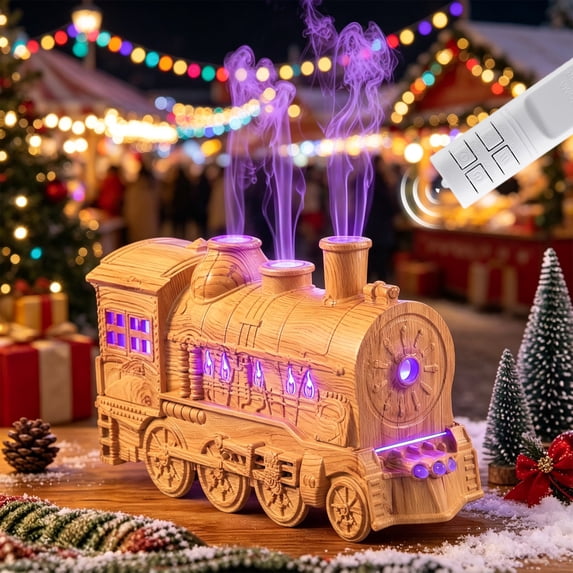 Christmas Train Diffuser Humidifier, 300ml Cool Mist Aroma Diffuser With Flashing Lights Timer Remote Control For Home Office Holiday Gift