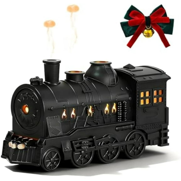 Christmas Train Diffuser, Vintage Steam Train Aromatherapy Humidifier with Remote, Retro Gold Essential Oil Diffuser, Dual Mist Outlets, 300ML Capacity, Cool Mist Aroma (Black, No Remote)