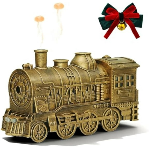 Christmas Train Diffuser, Vintage Steam Train Aromatherapy Humidifier with Remote, Retro Gold Essential Oil Diffuser, Dual Mist Outlets, 300ML Capacity, Cool Mist Aroma (Gold, with Remote)