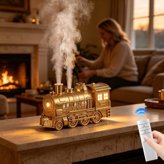 Christmas Train Diffusers for Essential Oils, Remote Control Vintage Train Oil Diffuser with Dual Mist Nozzle, Decorative Desktop Train Humidifier for Home Bedroom Office Aromatherapy