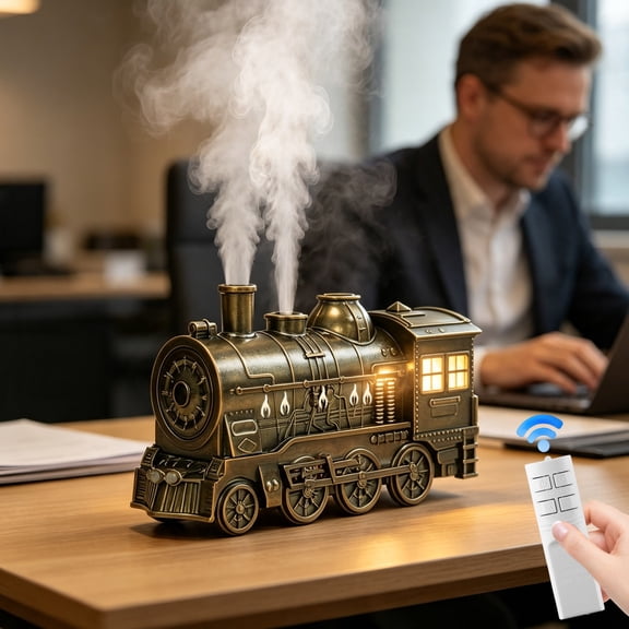 Christmas Train Diffusers for Essential Oils, Remote Control Vintage Train Oil Diffuser with Dual Mist Nozzle, Decorative Desktop Train Humidifier for Home Bedroom Office Aromatherapy
