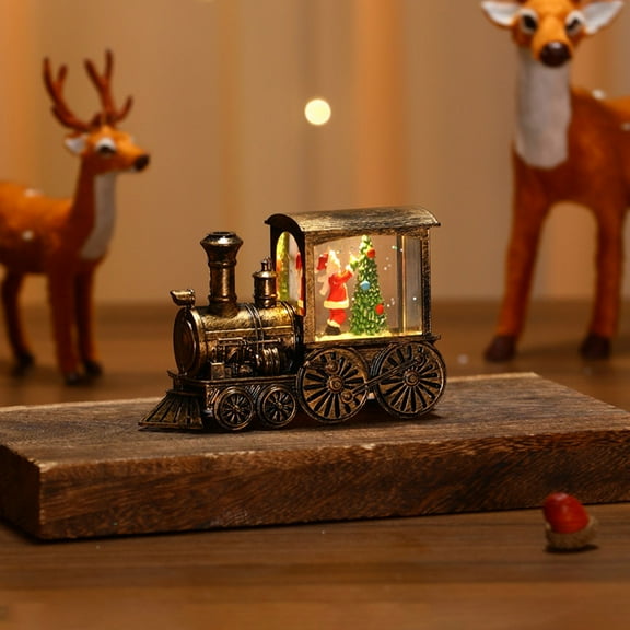 Christmas Train Ornament, Santa Claus Luminous Decoration, Water Filled Night Light Decoration, Holiday Window Display Ornament, Xmas Tabletop Decoration, LED Train Ornament, Christmas Gift Decor