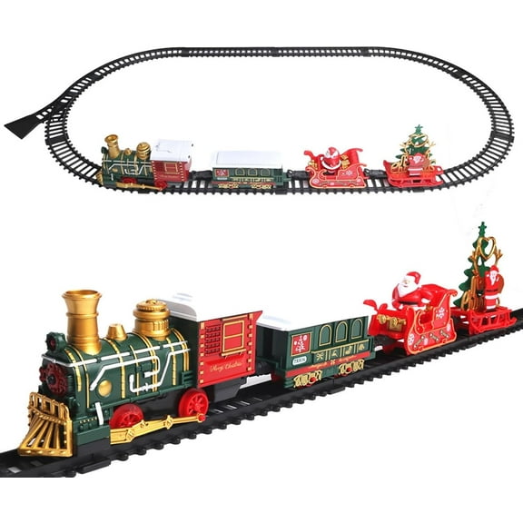Christmas Train Set for Under & Around Christmas Tree – Battery-Powered Electric Train Toys with Lights & Sounds, Classic Railway Track Set for Holiday Decoration, Kids Boys Girls Christmas Gifts
