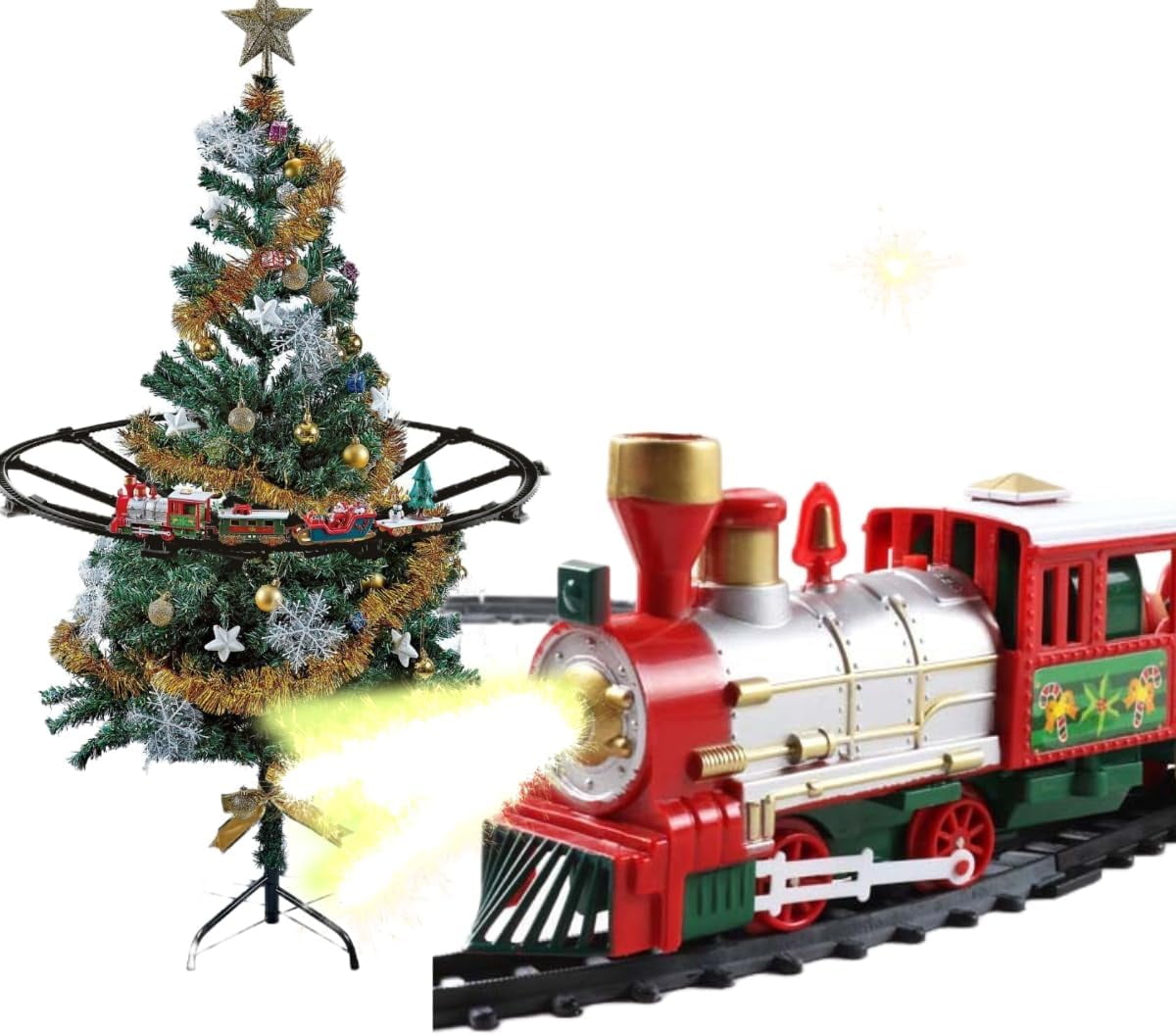 Terramuschristmas Train Set Hanging Train Toys With Smoke Light