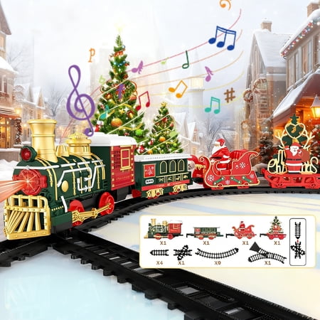 Christmas Train Set for Kids, Electric Train Toys with Sound & Lights, Battery Powered Toy Train Set for Under the Christmas Tree, Toddler Model Trains for 3 4 5 6 7 8+ Years Old Christmas Toys Gifts