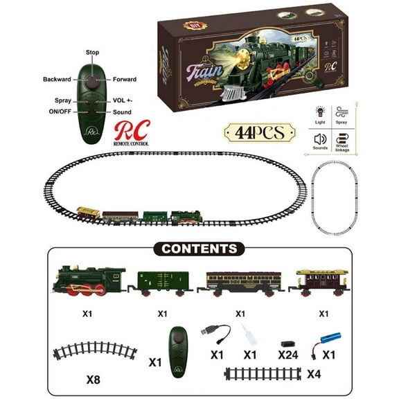 Christmas Train Set with Remote Control, Train Toys with Smoke Lights & Sound, Electric Trains Sets for Around The Tree, Kids Toy Trains for 3 4 5 6 7 Year Old Boys