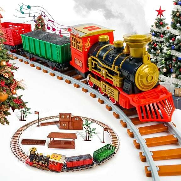Toy Choi's Electric Train Toy Set, Steam Railway Track Set with Light & Sound, Train & Tracks Birthday Gift for Kids Age 3+